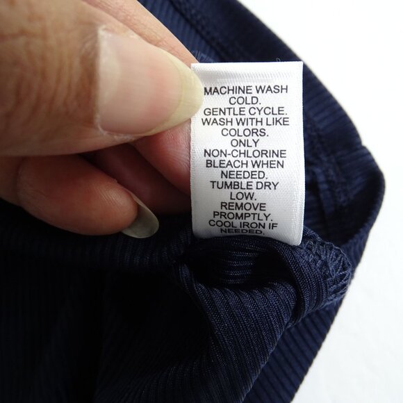 Cato Navy Blue Ribbed Top Shirt Womens Size L Floral Short Sleeve Round Neck - Picture 6 of 10